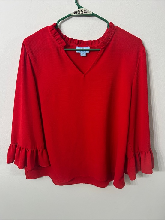 CeCe Tops - Women’s CeCe Ruffle Sleeve Blouse Size XL Red V-Neck Career Top